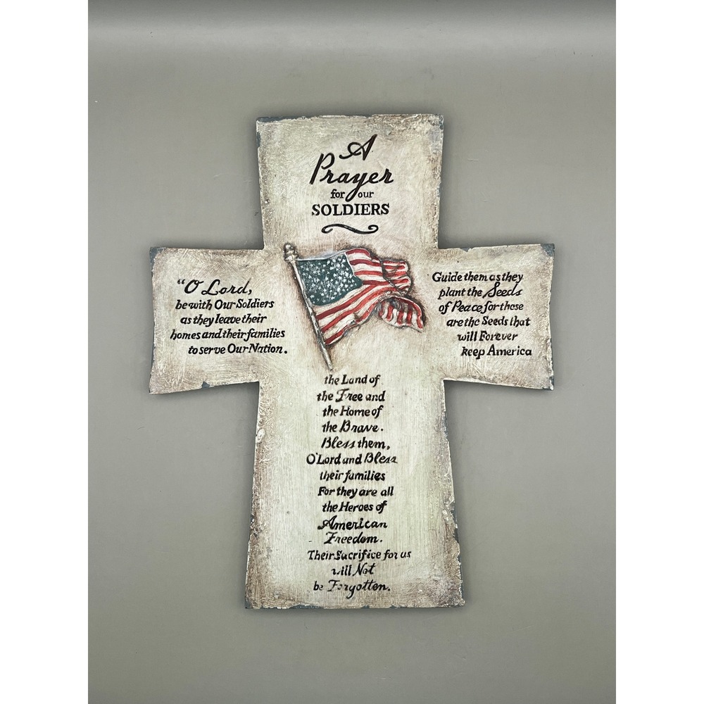 Patriotic‎ Prayer for our Soldiers Wall Cross Plaque American Flag Decor 10x7.5"